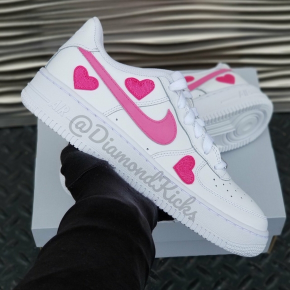 Nike Shoes - Custom Nike Air Force 1 Custom Hearts White Pink
